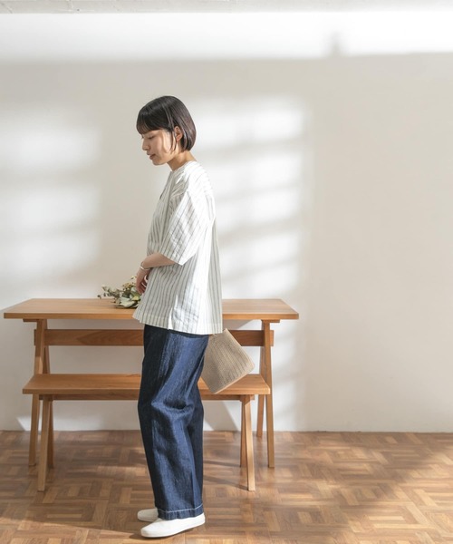 今期 FORK＆SPOON プルオーバーブラウス 麻混Tシャツ 完売色 FORK&SPOON tシャツ FORK＆SPOON プルオーバーブラウス