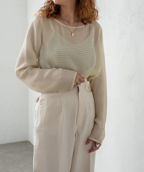 mystic（ミスティック）の「シアープルオーバー（Tシャツ/カットソー・レディース・グレー/ライム/アイボリー/ブラック・FREE）」の2枚目の写真