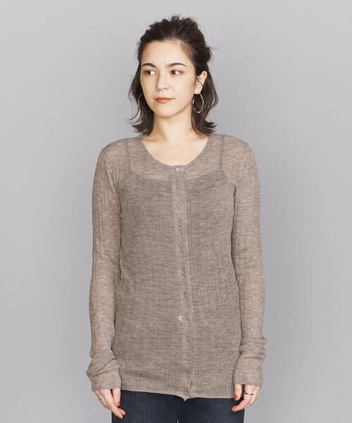BEAUTY&YOUTH UNITED ARROWS(ビューティーアンドユースユナイテッドアローズ)の「BY シアーリブニットカーディガン -ウォッシャブル- ◆(カーディガン/ボレロ・レディース・ダークブラウン/マスタード/モカ・FREE)」の4枚目の写真