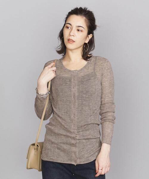 BEAUTY&YOUTH UNITED ARROWS(ビューティーアンドユースユナイテッドアローズ)の「BY シアーリブニットカーディガン -ウォッシャブル- ◆(カーディガン/ボレロ・レディース・ダークブラウン/マスタード/モカ・FREE)」の6枚目の写真