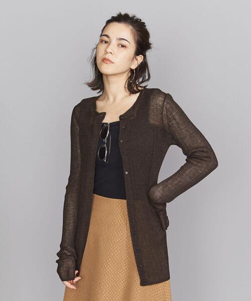 BEAUTY&YOUTH UNITED ARROWS(ビューティーアンドユースユナイテッドアローズ)の「BY シアーリブニットカーディガン -ウォッシャブル- ◆(カーディガン/ボレロ・レディース・ダークブラウン/マスタード/モカ・FREE)」の5枚目の写真
