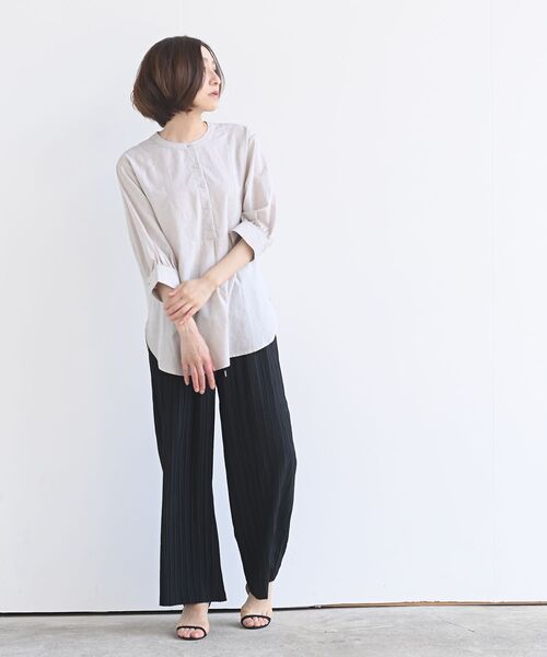 rps(アールピーエス)の「綿麻ヨーク切替7分袖シャツ(シャツ/ブラウス・レディース・ベージュ系その他/オフホワイト/チャコールグレー・M/フリー)」の15枚目の写真