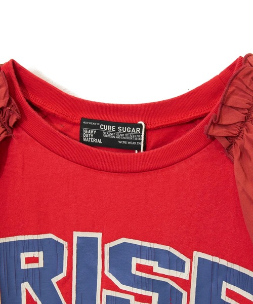 CUBE SUGAR（キューブシュガー）の「CUBE SUGAR/キューブシュガー　21/-OE天竺パウダー加工ボリューム布帛スリーブTシャツ（Tシャツ/カットソー・レディース・チャコールグレー/ホワイト/レッド・FREE）」の11枚目の写真