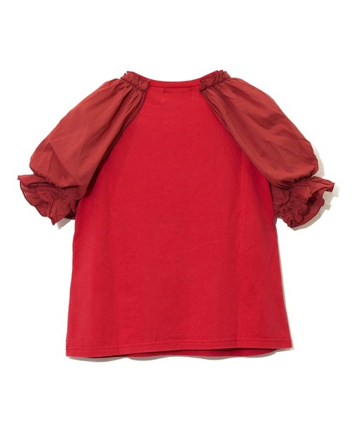 CUBE SUGAR（キューブシュガー）の「CUBE SUGAR/キューブシュガー　21/-OE天竺パウダー加工ボリューム布帛スリーブTシャツ（Tシャツ/カットソー・レディース・チャコールグレー/ホワイト/レッド・FREE）」の9枚目の写真