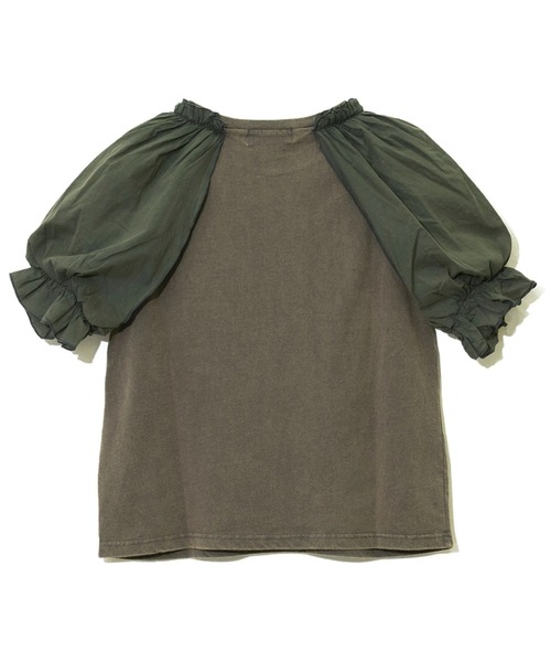 CUBE SUGAR（キューブシュガー）の「CUBE SUGAR/キューブシュガー　21/-OE天竺パウダー加工ボリューム布帛スリーブTシャツ（Tシャツ/カットソー・レディース・チャコールグレー/ホワイト/レッド・FREE）」の6枚目の写真