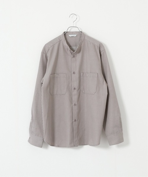 JOURNAL STANDARD(ジャーナルスタンダード)の「T/C ストライプ バンドカラーシャツ(シャツ/ブラウス・メンズ・ブラック/ベージュ/グリーン/ナチュラル・SMALL/MEDIUM/LARGE)」の1枚目の写真