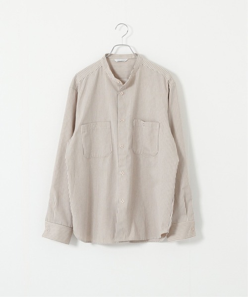 JOURNAL STANDARD(ジャーナルスタンダード)の「T/C ストライプ バンドカラーシャツ(シャツ/ブラウス・メンズ・ブラック/ベージュ/グリーン/ナチュラル・SMALL/MEDIUM/LARGE)」の3枚目の写真