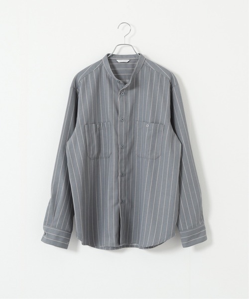 JOURNAL STANDARD(ジャーナルスタンダード)の「T/C ストライプ バンドカラーシャツ(シャツ/ブラウス・メンズ・ブラック/ベージュ/グリーン/ナチュラル・SMALL/MEDIUM/LARGE)」の4枚目の写真