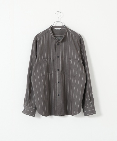 JOURNAL STANDARD(ジャーナルスタンダード)の「T/C ストライプ バンドカラーシャツ(シャツ/ブラウス・メンズ・ブラック/ベージュ/グリーン/ナチュラル・SMALL/MEDIUM/LARGE)」の2枚目の写真
