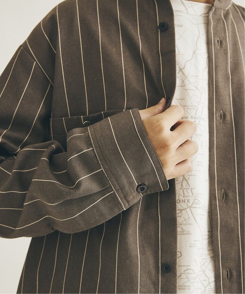 JOURNAL STANDARD(ジャーナルスタンダード)の「T/C ストライプ バンドカラーシャツ(シャツ/ブラウス・メンズ・ブラック/ベージュ/グリーン/ナチュラル・SMALL/MEDIUM/LARGE)」の8枚目の写真