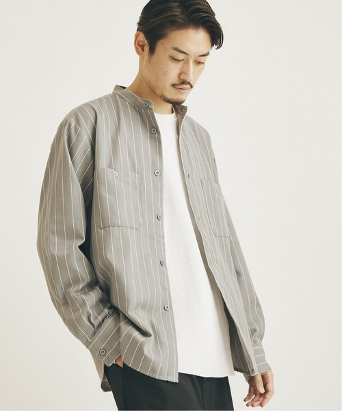 JOURNAL STANDARD(ジャーナルスタンダード)の「T/C ストライプ バンドカラーシャツ(シャツ/ブラウス・メンズ・ブラック/ベージュ/グリーン/ナチュラル・SMALL/MEDIUM/LARGE)」の10枚目の写真