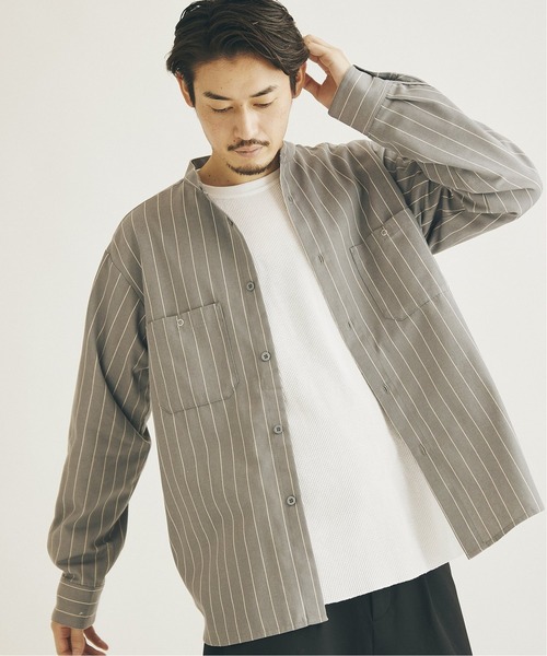 JOURNAL STANDARD(ジャーナルスタンダード)の「T/C ストライプ バンドカラーシャツ(シャツ/ブラウス・メンズ・ブラック/ベージュ/グリーン/ナチュラル・SMALL/MEDIUM/LARGE)」の6枚目の写真