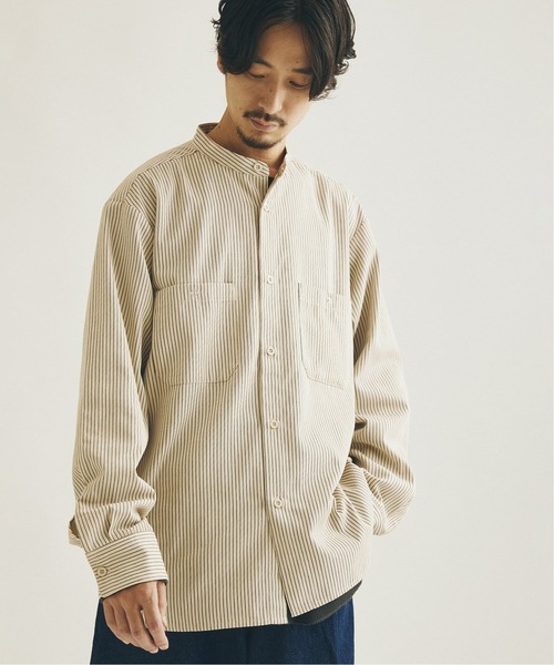 JOURNAL STANDARD(ジャーナルスタンダード)の「T/C ストライプ バンドカラーシャツ(シャツ/ブラウス・メンズ・ブラック/ベージュ/グリーン/ナチュラル・SMALL/MEDIUM/LARGE)」の5枚目の写真
