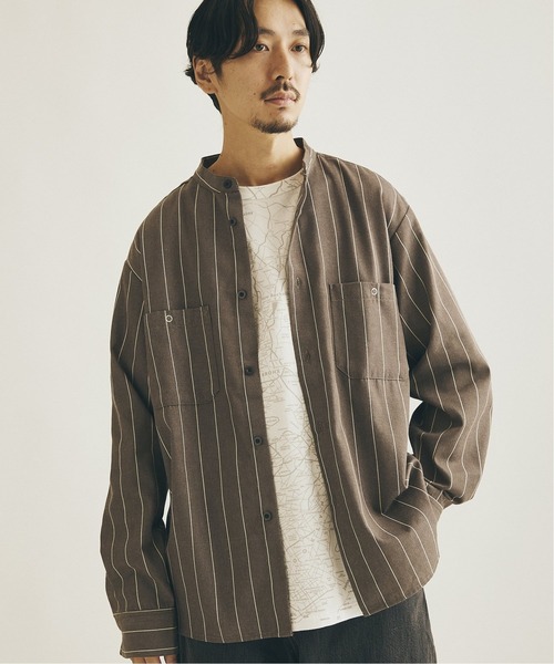 JOURNAL STANDARD(ジャーナルスタンダード)の「T/C ストライプ バンドカラーシャツ(シャツ/ブラウス・メンズ・ブラック/ベージュ/グリーン/ナチュラル・SMALL/MEDIUM/LARGE)」の7枚目の写真