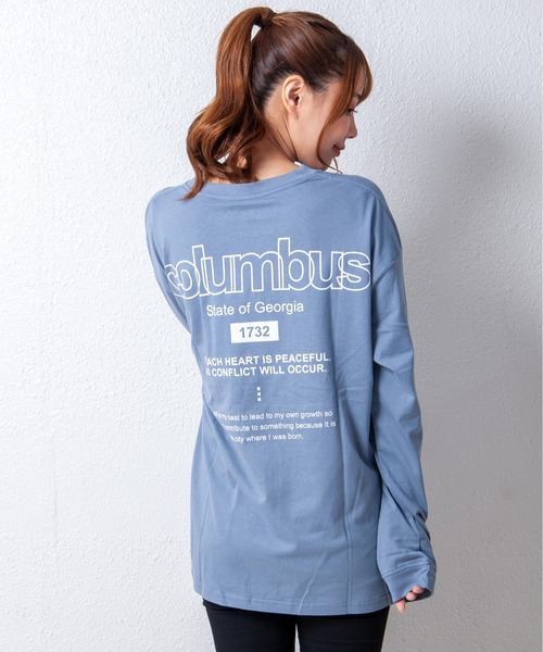 GGD(ジージーディー)の「ビッグシルエットリブ付きロングTシャツ 袖プリント 刺繍 バックプリント フォト風ラバープリント(Tシャツ/カットソー・レディース・ホワイト系その他/ホワイト/ブルー系その他/ブラウン系その他/ブラック系その他2/ブルー/グレー/ブラック/ピンク/ブラック系その他/ブラウン/ホワイト系その他2/ブルー系その他2・L/LL/M)」の11枚目の写真