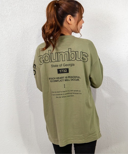 GGD(ジージーディー)の「ビッグシルエットリブ付きロングTシャツ 袖プリント 刺繍 バックプリント フォト風ラバープリント(Tシャツ/カットソー・レディース・ホワイト系その他/ホワイト/ブルー系その他/ブラウン系その他/ブラック系その他2/ブルー/グレー/ブラック/ピンク/ブラック系その他/ブラウン/ホワイト系その他2/ブルー系その他2・L/LL/M)」の8枚目の写真