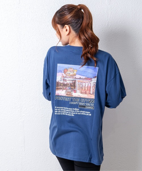 GGD(ジージーディー)の「ビッグシルエットリブ付きロングTシャツ 袖プリント 刺繍 バックプリント フォト風ラバープリント(Tシャツ/カットソー・レディース・ホワイト系その他/ホワイト/ブルー系その他/ブラウン系その他/ブラック系その他2/ブルー/グレー/ブラック/ピンク/ブラック系その他/ブラウン/ホワイト系その他2/ブルー系その他2・L/LL/M)」の10枚目の写真