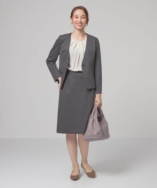 closet story（クローゼットストーリー）の「＜closet story＞ポンチ カラーレス ジャケット -ウォッシャブル-（ノーカラージャケット・レディース・ブラック/ダークグレー・S/M/L）」の7枚目の写真