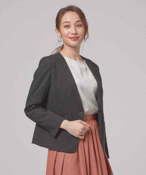 closet story（クローゼットストーリー）の「＜closet story＞ポンチ カラーレス ジャケット -ウォッシャブル-（ノーカラージャケット・レディース・ブラック/ダークグレー・S/M/L）」の9枚目の写真