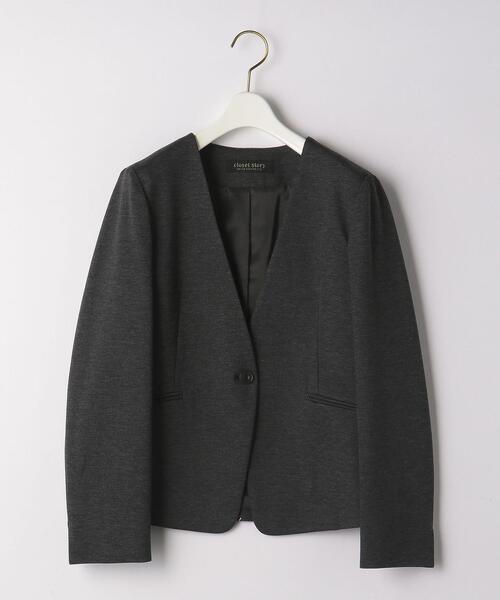 closet story（クローゼットストーリー）の「＜closet story＞ポンチ カラーレス ジャケット -ウォッシャブル-（ノーカラージャケット・レディース・ブラック/ダークグレー・S/M/L）」の13枚目の写真