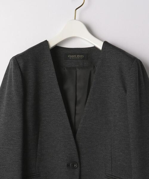 closet story（クローゼットストーリー）の「＜closet story＞ポンチ カラーレス ジャケット -ウォッシャブル-（ノーカラージャケット・レディース・ブラック/ダークグレー・S/M/L）」の15枚目の写真