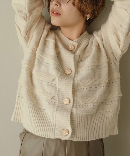 Bab（バブ）の「【WEB限定】フリルニットカーディガン（ニット/セーター・レディース・ブラウン/オフホワイト・FREE）」の3枚目の写真