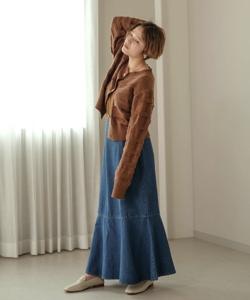 Bab（バブ）の「【WEB限定】フリルニットカーディガン（ニット/セーター・レディース・ブラウン/オフホワイト・FREE）」の4枚目の写真