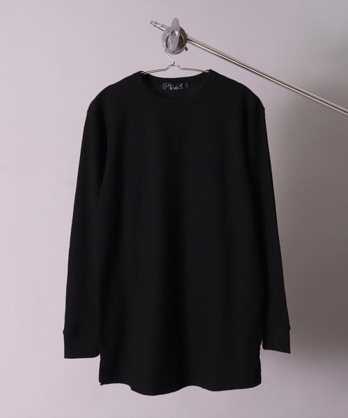 BAYBLO(ベイブロ)の「(BG)【ユニセックス】ワッフル ロング レイヤード 長袖 Tシャツ(Tシャツ/カットソー・メンズ・ブラック/ダークグリーン/ダークブラウン/ネイビー/オフホワイト/ダークグレー/サンドベージュ/杢グレー/グレイッシュベージュ・MEDIUM/LARGE/X-LARGE)」の1枚目の写真