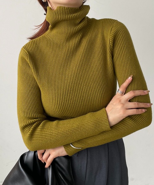 210nouve（トゥージュヌーブ）の「タートルネックリブニット（ニット/セーター・レディース・ホワイト/ブラック/ブラウン/パープル/カーキ/ベージュ・FREE）」の14枚目の写真