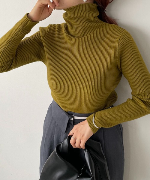 210nouve（トゥージュヌーブ）の「タートルネックリブニット（ニット/セーター・レディース・ホワイト/ブラック/ブラウン/パープル/カーキ/ベージュ・FREE）」の17枚目の写真