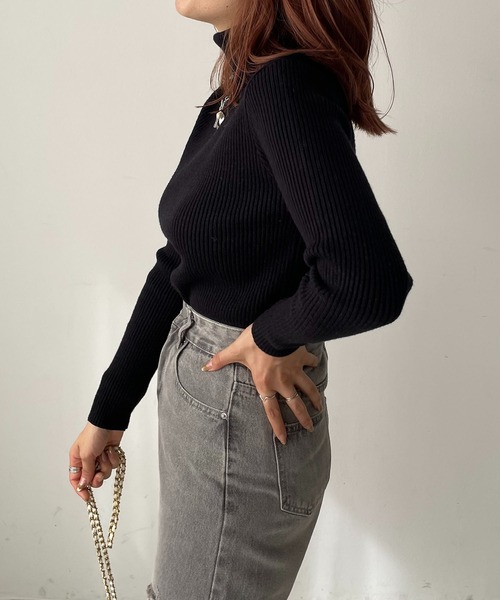 210nouve（トゥージュヌーブ）の「タートルネックリブニット（ニット/セーター・レディース・ホワイト/ブラック/ブラウン/パープル/カーキ/ベージュ・FREE）」の13枚目の写真