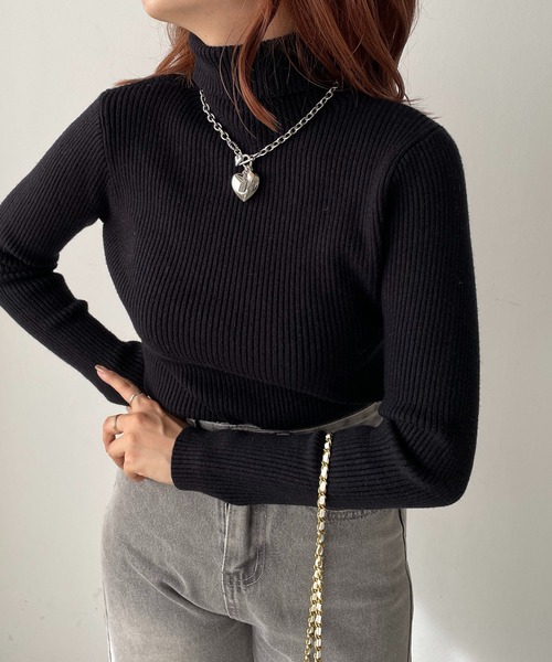 210nouve（トゥージュヌーブ）の「タートルネックリブニット（ニット/セーター・レディース・ホワイト/ブラック/ブラウン/パープル/カーキ/ベージュ・FREE）」の11枚目の写真