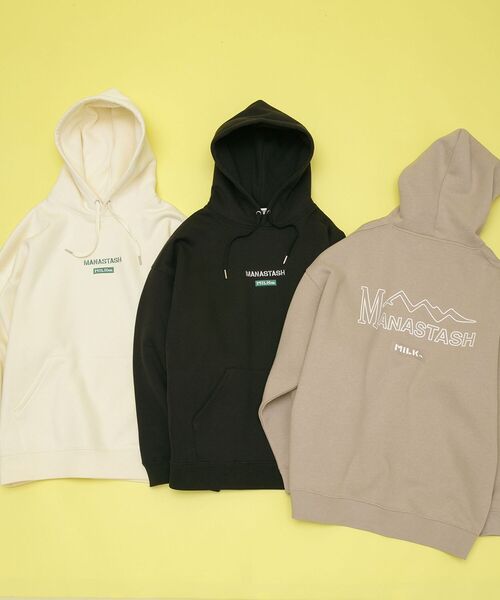 MILKFED.(ミルクフェド)の「MILKFED. × MANASTASH /ミルクフェド×マナスタッシュ SWEAT HOODIE スウェットフーディー パーカー(パーカー・レディース・ブラック/ベージュ/ナチュラル・MEDIUM/LARGE)」の5枚目の写真