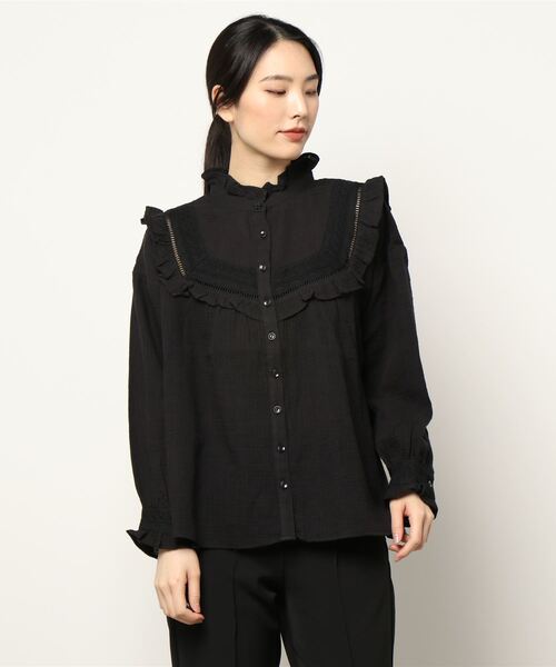 Samansa Mos2（サマンサ モスモス）の「スタンドフリルブラウス（シャツ/ブラウス・レディース・ブラック/キナリ・ﾌﾘ-）」の6枚目の写真