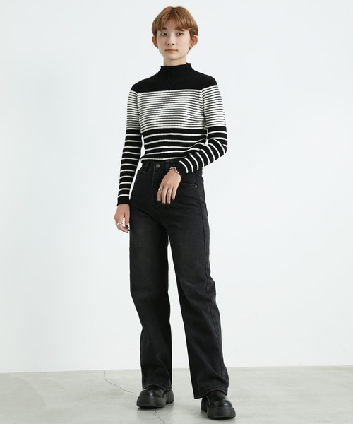 select MOCA(セレクトモカ)の「2021 AW プチハイネックランダムボーダーニット(ニット/セーター・レディース・ホワイト/ブラック/ライトベージュ・FREE)」の10枚目の写真