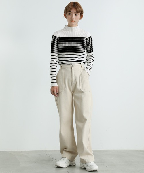 select MOCA(セレクトモカ)の「2021 AW プチハイネックランダムボーダーニット(ニット/セーター・レディース・ホワイト/ブラック/ライトベージュ・FREE)」の15枚目の写真