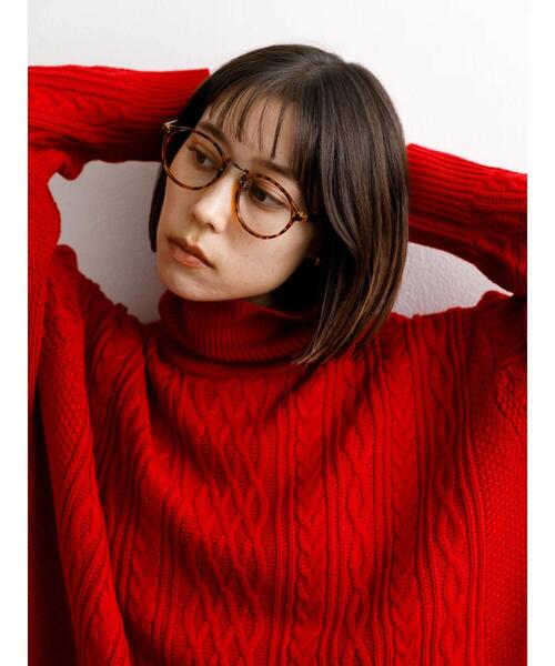 koe（コエ）の「リサイクルポリエステル タートルネックケーブルニット＊（ニット/セーター・レディース・アイボリー/レッド/グリーン/ブルー/ライトグレー/チャコールグレー・S/M/L）」の10枚目の写真