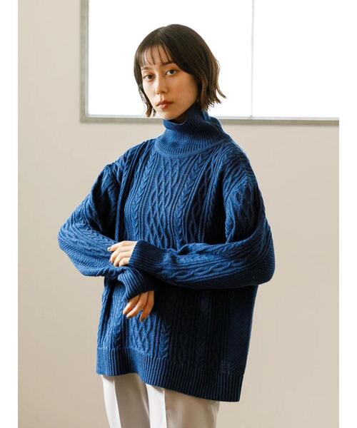 koe（コエ）の「リサイクルポリエステル タートルネックケーブルニット＊（ニット/セーター・レディース・アイボリー/レッド/グリーン/ブルー/ライトグレー/チャコールグレー・S/M/L）」の12枚目の写真