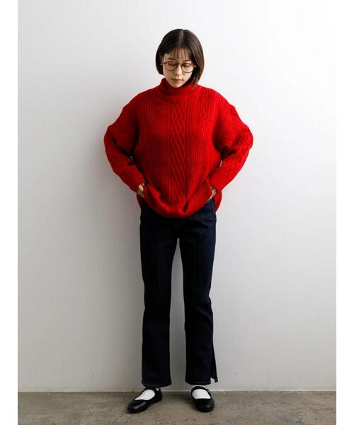 koe（コエ）の「リサイクルポリエステル タートルネックケーブルニット＊（ニット/セーター・レディース・アイボリー/レッド/グリーン/ブルー/ライトグレー/チャコールグレー・S/M/L）」の19枚目の写真