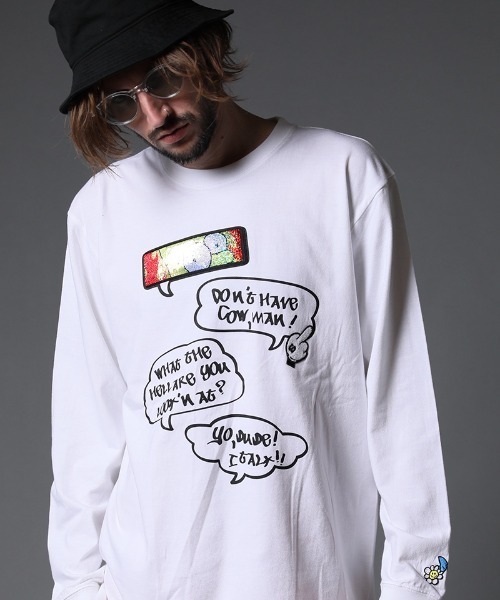 STUD MUFFIN(スタッドマフィン)の「mlt3640-5.6ozコットン天竺 SPEACH BUBBLESシークイン LS Tシャツ(Tシャツ/カットソー・メンズ・ホワイト/ブラック・2/3/4)」の1枚目の写真