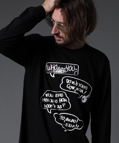 STUD MUFFIN(スタッドマフィン)の「mlt3640-5.6ozコットン天竺 SPEACH BUBBLESシークイン LS Tシャツ(Tシャツ/カットソー・メンズ・ホワイト/ブラック・2/3/4)」の2枚目の写真