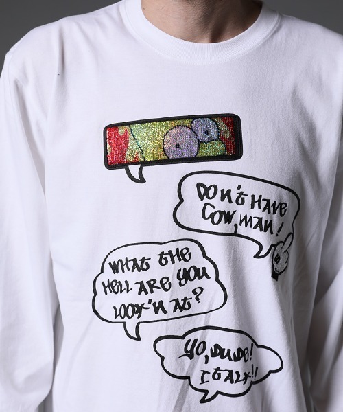 STUD MUFFIN(スタッドマフィン)の「mlt3640-5.6ozコットン天竺 SPEACH BUBBLESシークイン LS Tシャツ(Tシャツ/カットソー・メンズ・ホワイト/ブラック・2/3/4)」の5枚目の写真
