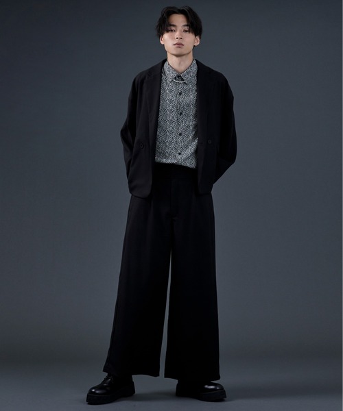 Ellno Loset(エルノロゼット)の「ハイウエストワイドフレアパンツ/セットアップ対応(その他パンツ・メンズ・ブラック/ダークグリーン・MEDIUM/LARGE)」の7枚目の写真