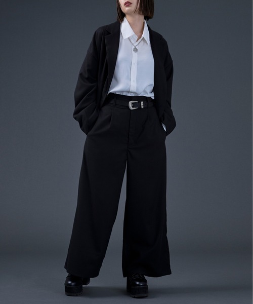 Ellno Loset(エルノロゼット)の「ハイウエストワイドフレアパンツ/セットアップ対応(その他パンツ・メンズ・ブラック/ダークグリーン・MEDIUM/LARGE)」の9枚目の写真