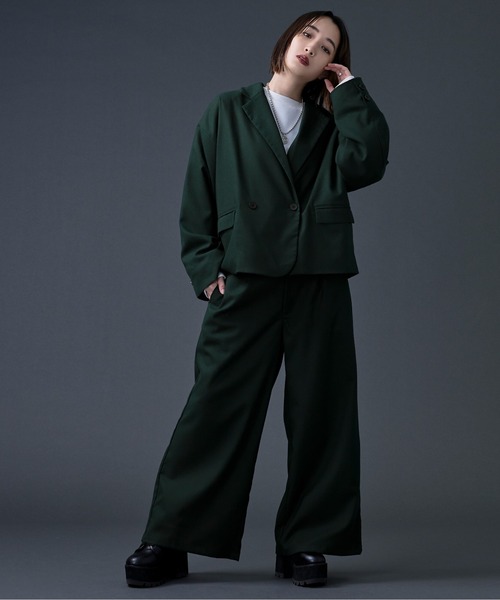 Ellno Loset(エルノロゼット)の「ハイウエストワイドフレアパンツ/セットアップ対応(その他パンツ・メンズ・ブラック/ダークグリーン・MEDIUM/LARGE)」の6枚目の写真