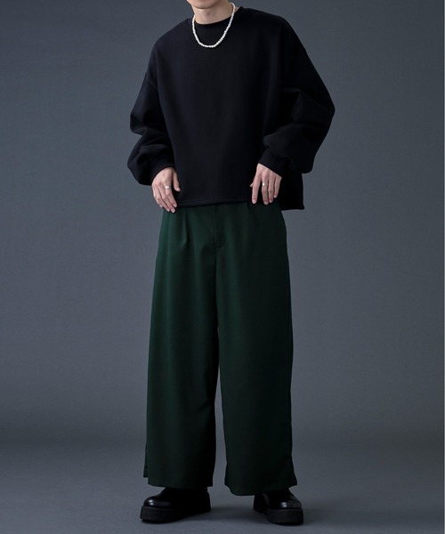 Ellno Loset(エルノロゼット)の「ハイウエストワイドフレアパンツ/セットアップ対応(その他パンツ・メンズ・ブラック/ダークグリーン・MEDIUM/LARGE)」の12枚目の写真