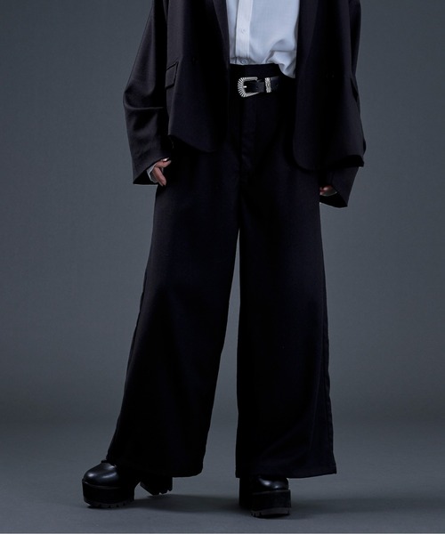 Ellno Loset(エルノロゼット)の「ハイウエストワイドフレアパンツ/セットアップ対応(その他パンツ・メンズ・ブラック/ダークグリーン・MEDIUM/LARGE)」の5枚目の写真