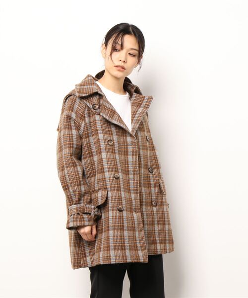 希少✨ヴァンヂャケット　ダッフルコート　チェック　総柄　ブラウン ダッフルコート レトロ韓国風厚手チェック柄 ダッフルコート