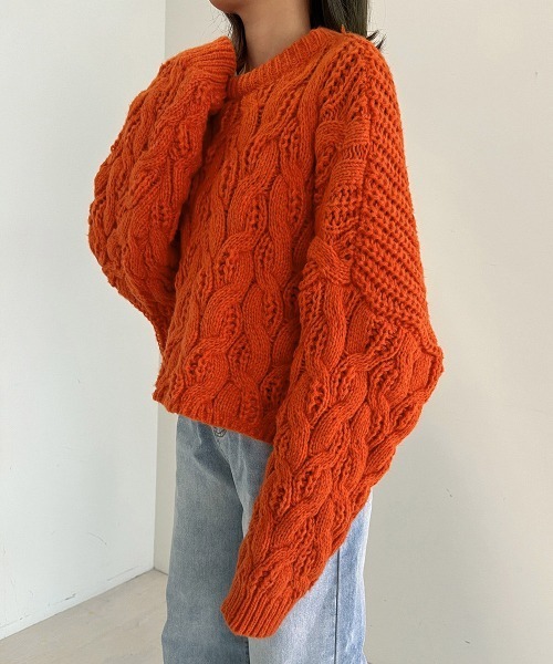 Bab（バブ）の「ルーズニットトップス（ニット/セーター・レディース・チャコールグレー/レッド/オフホワイト・M）」の3枚目の写真