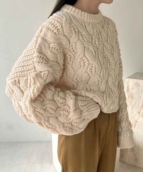 Bab（バブ）の「ルーズニットトップス（ニット/セーター・レディース・チャコールグレー/レッド/オフホワイト・M）」の10枚目の写真